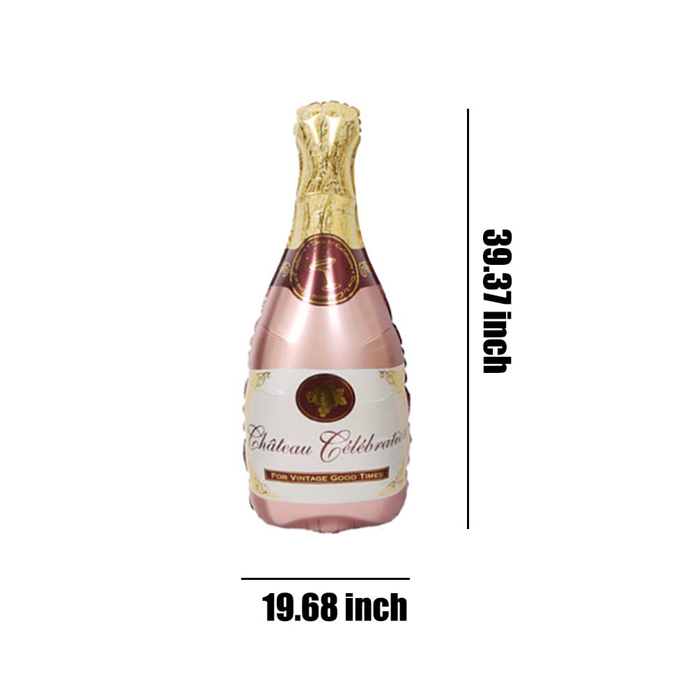 HORUIUS champagne bottle balloon close-up in rose gold elevates party ambiance.