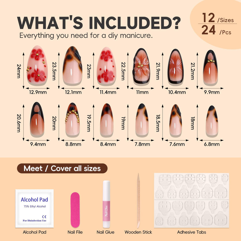 HOSAILY 24-piece nail set in 12 sizes for precise fit and versatile styling