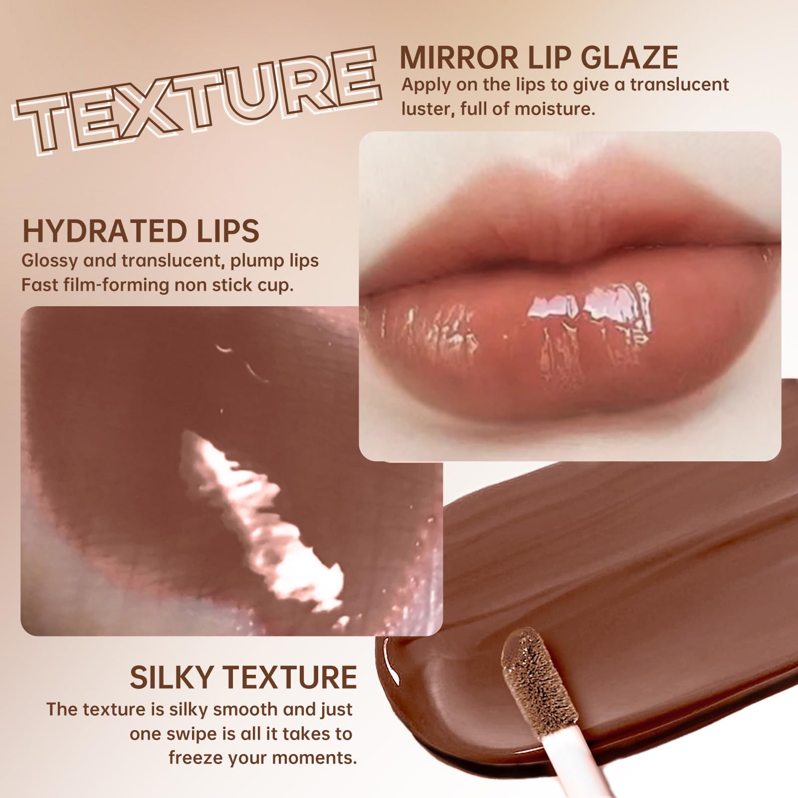 HOSAILY lip gloss swatch on lips shows sheer shine and moisture