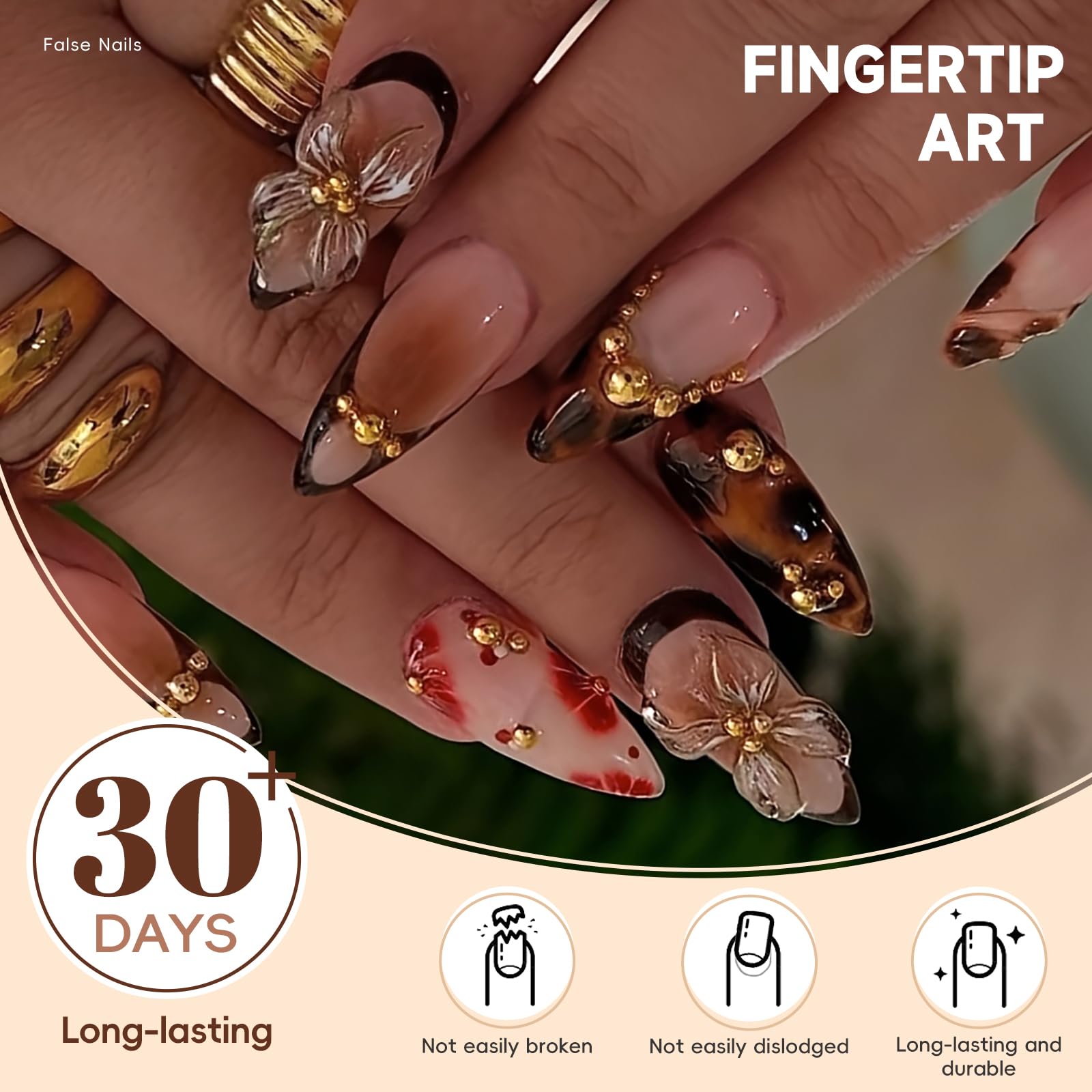 HOSAILY glue-on kit with nail glue, cuticle stick, file for fast, salon-like application