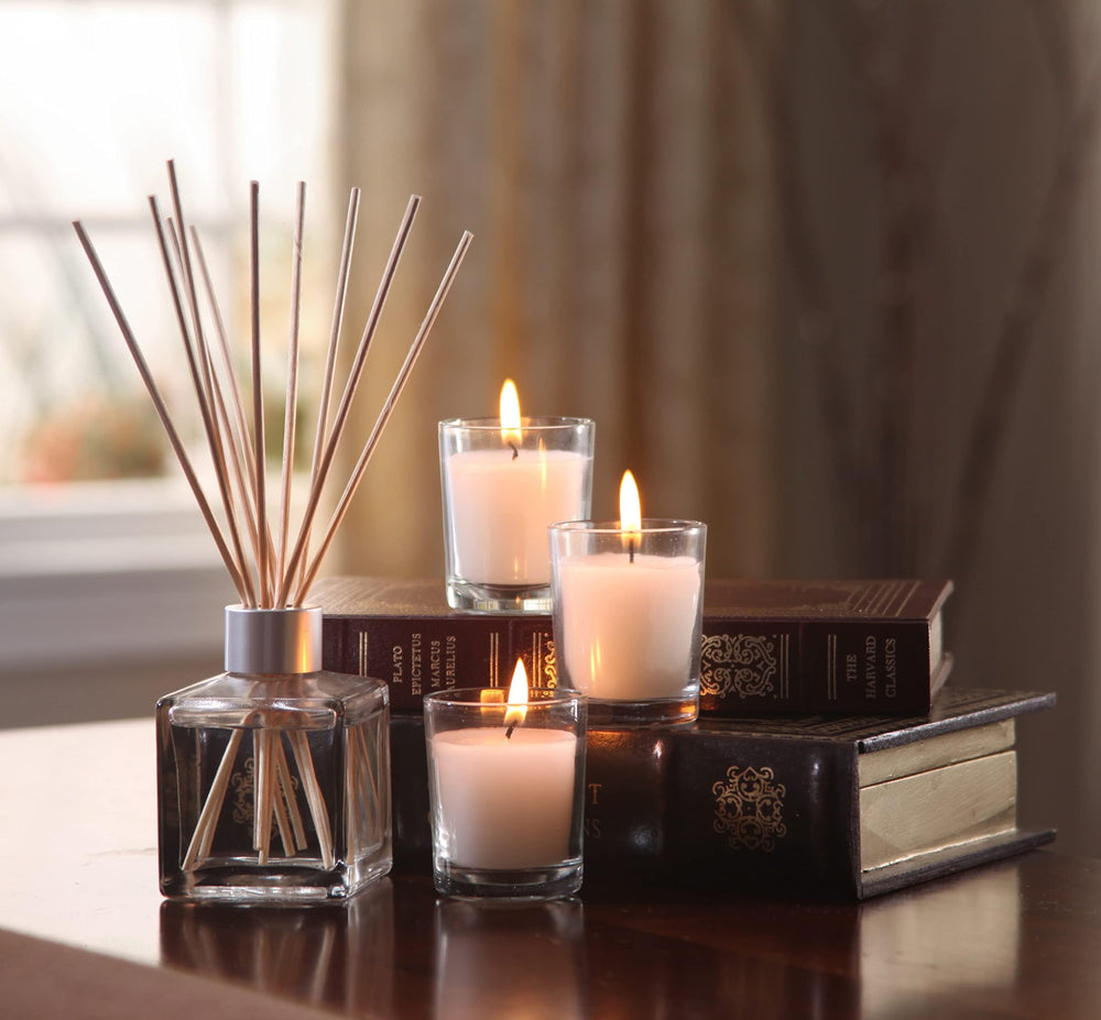 Compact 2.1 by 2.5 inch clear glass votive from Hosley.