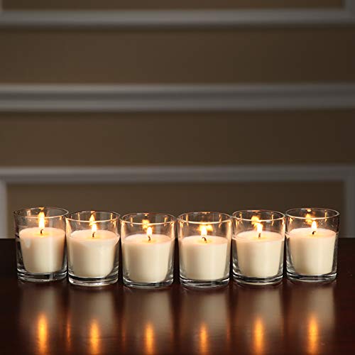 Warm white glow from Hosley votives creates cozy ambience.