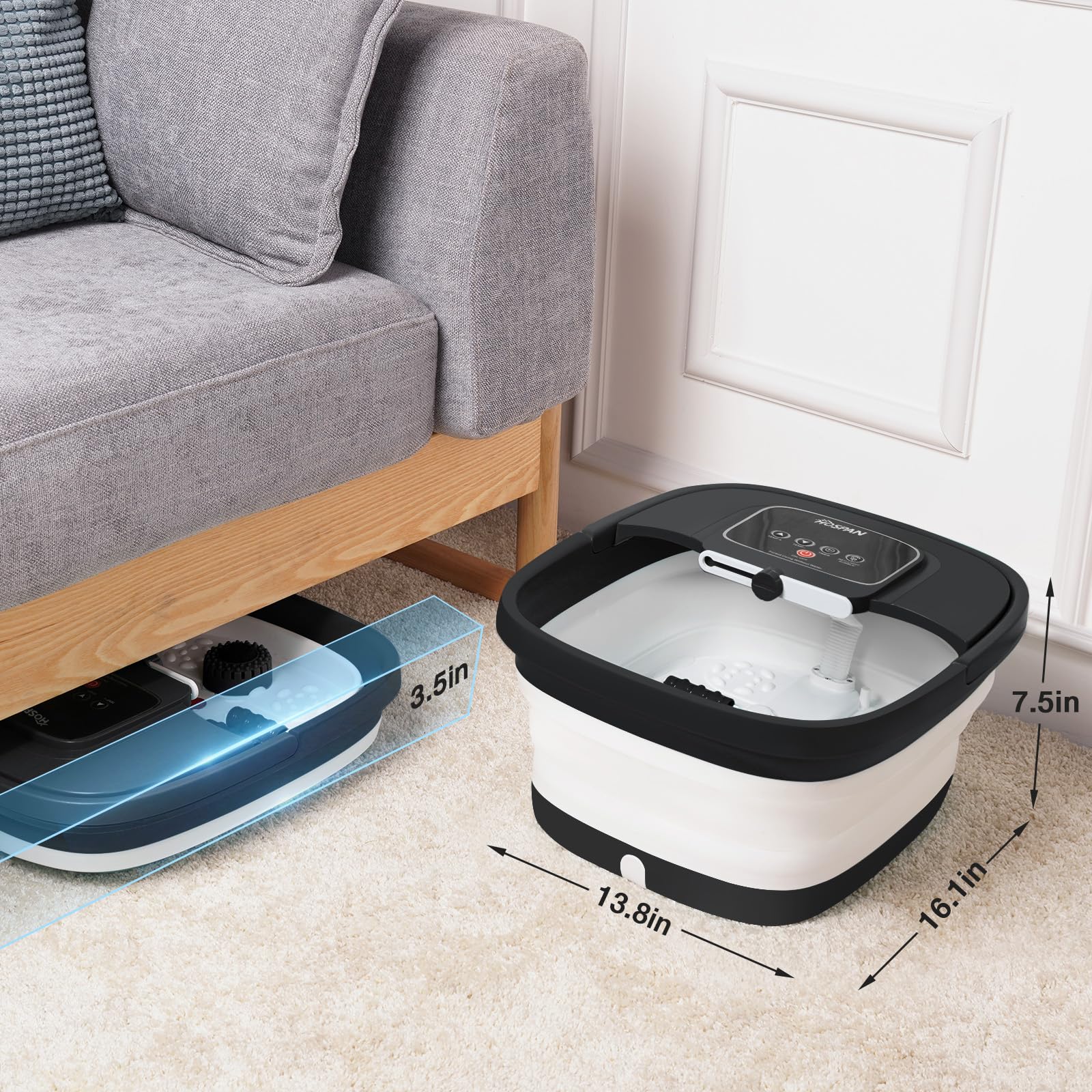 HOSPAN collapsible foot spa folded flat for compact storage