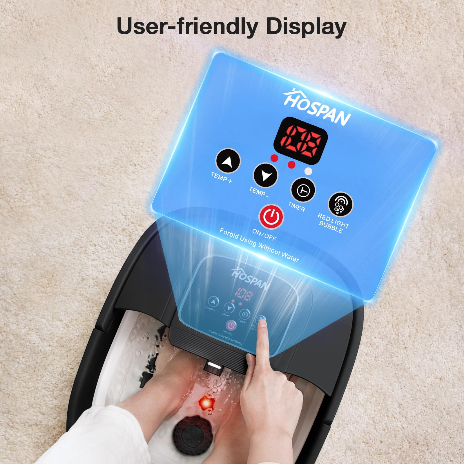 HOSPAN compact black design foot spa on a clean surface
