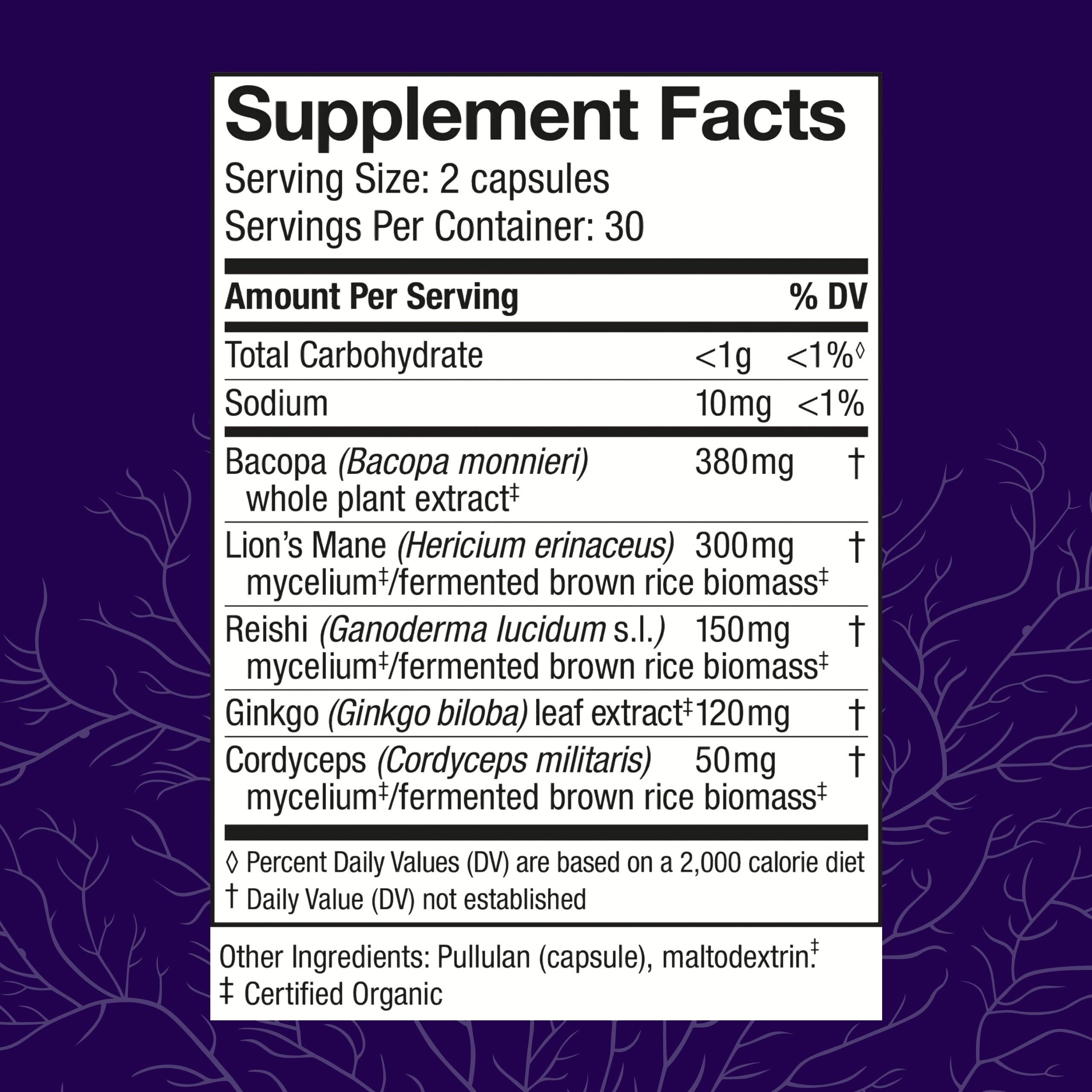 Host Defense BrainBotanicals capsules close-up suggests convenient daily brain support
