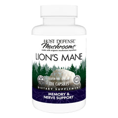 Host Defense Lion's Mane bottle and capsules, supporting focus and cognitive clarity.