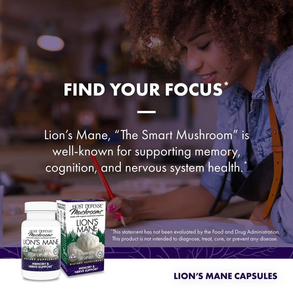 Close-up of two Lion's Mane capsules ready for daily use