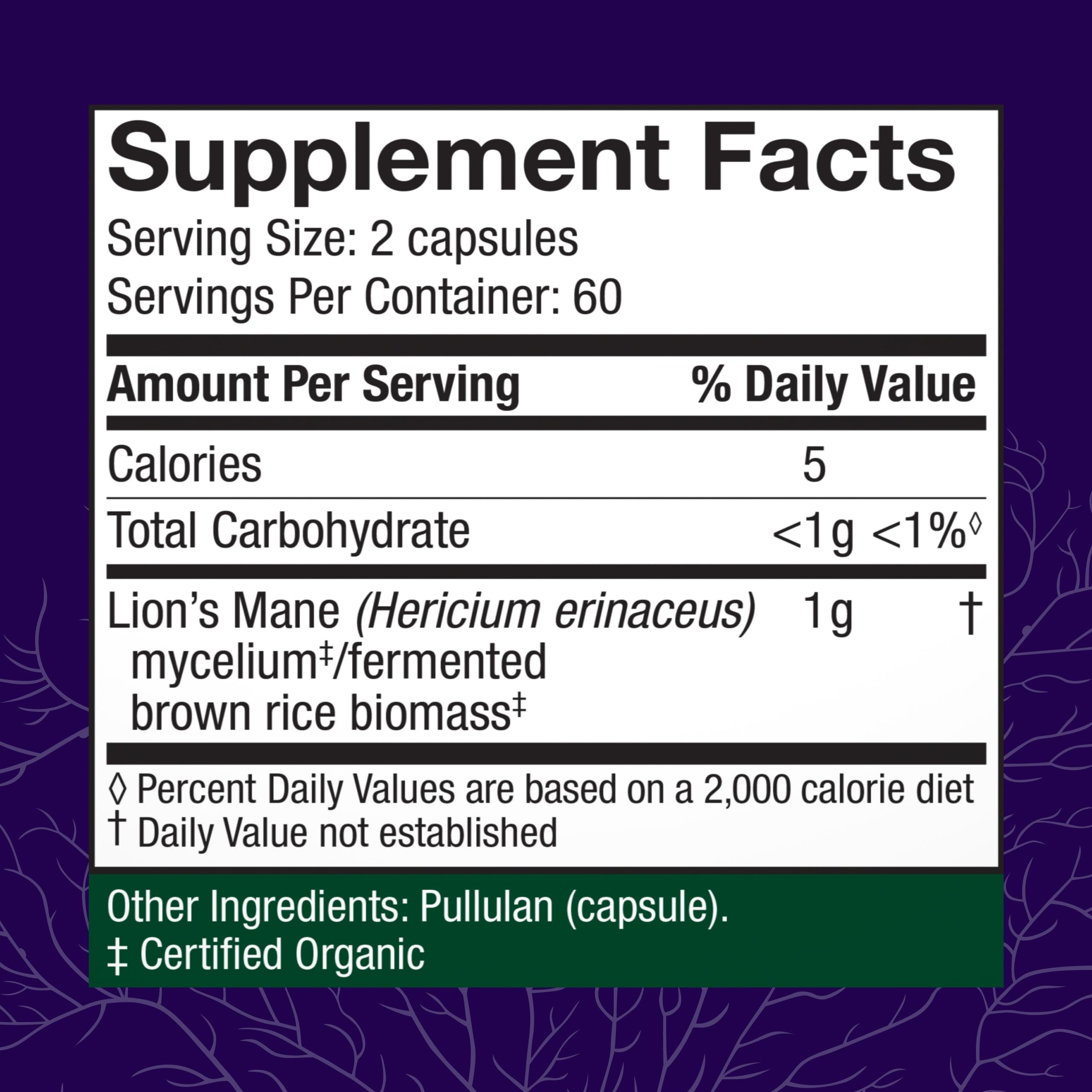 Host Defense Lion's Mane capsules close-up for daily brain support during work.