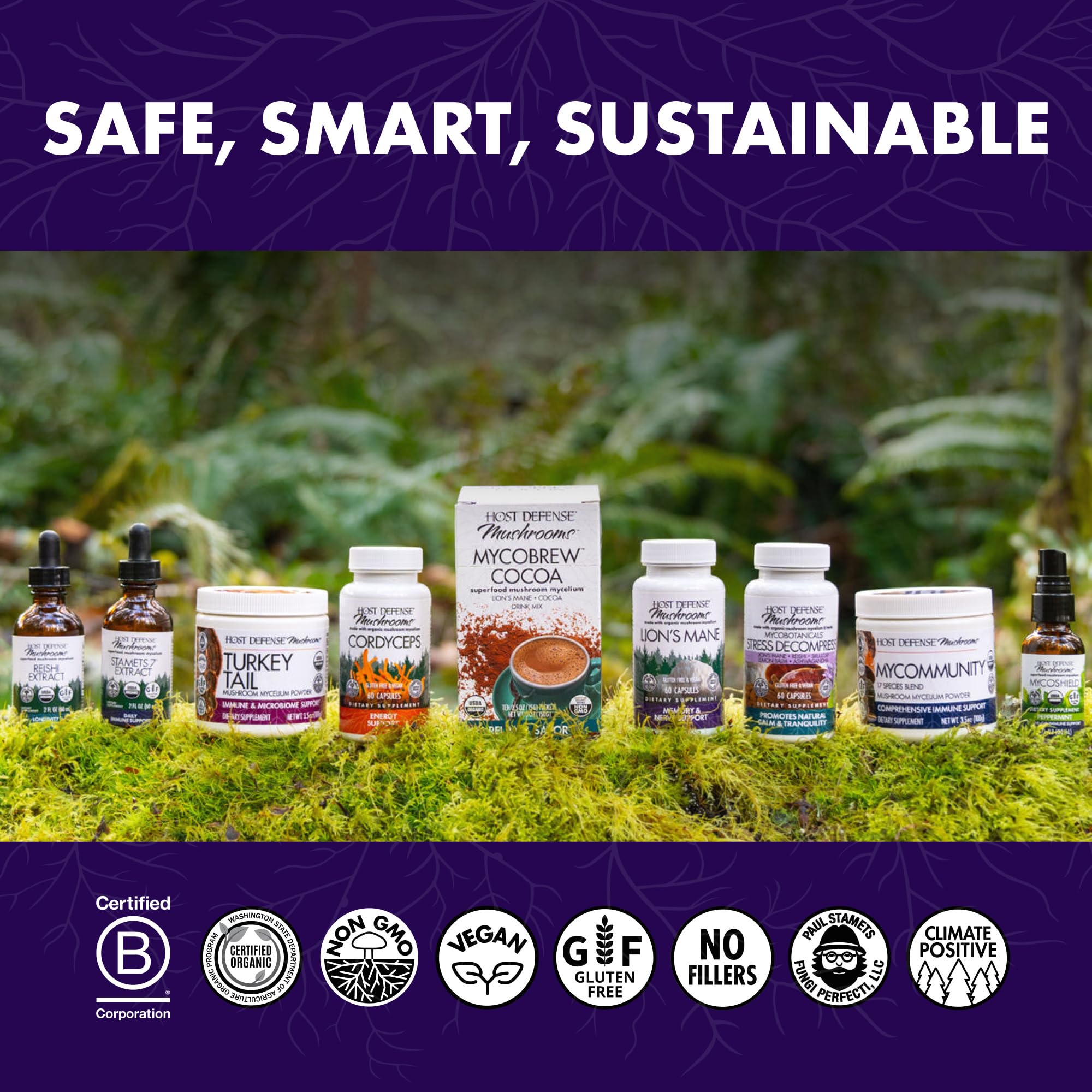 Host Defense MyCommunity vegan-capsules image highlights dairy-free, gluten-free formulation.