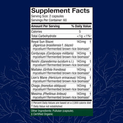 Royal Sun Blazei capsules from Stamets 7-7 highlighting immune support.