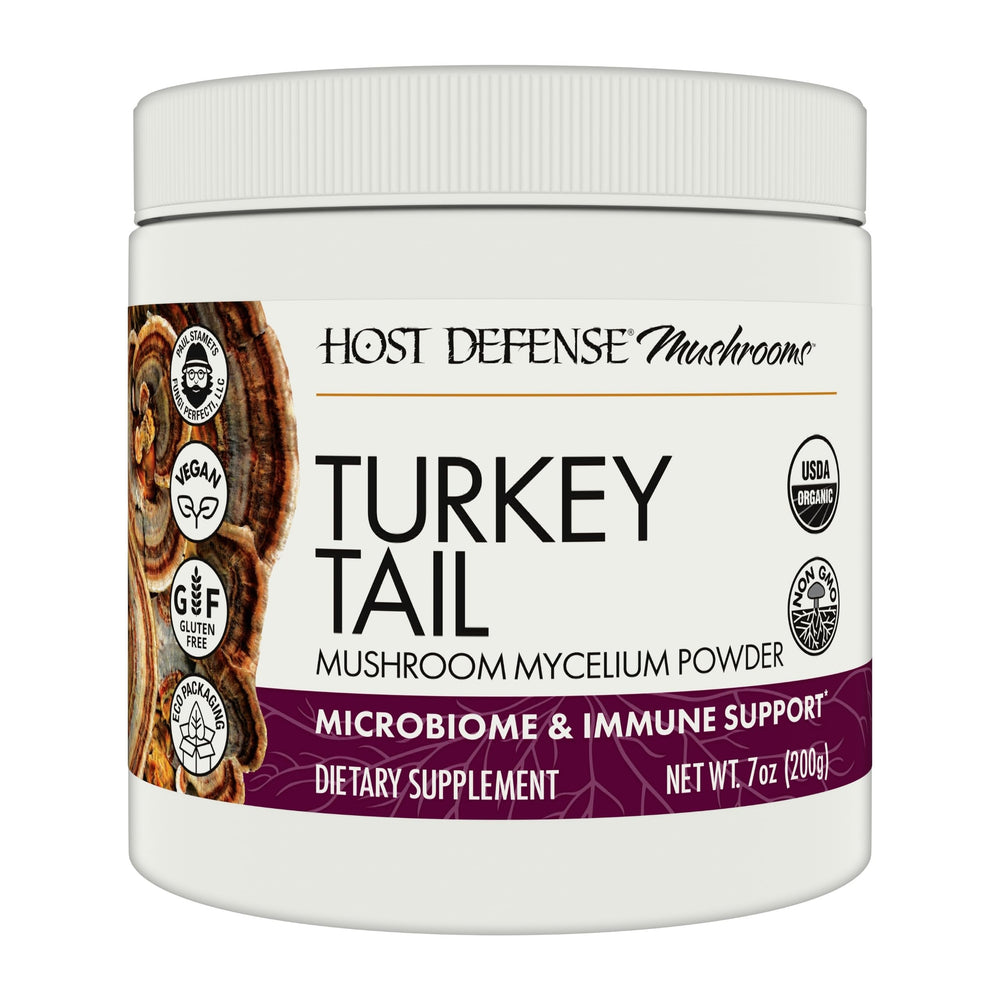 Host Defense Turkey Tail powder bottle ready to support digestive health.