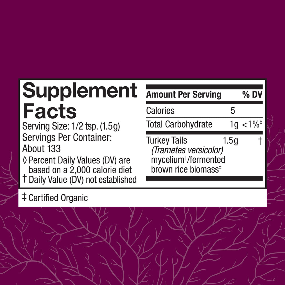 Host Defense Turkey Tail powder scoop showing easy daily serving.