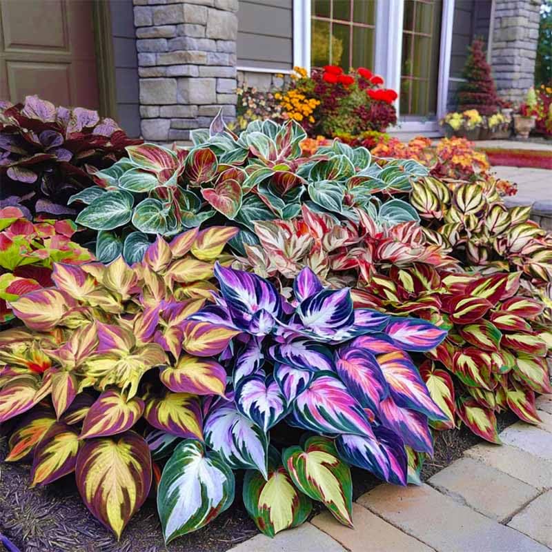 Hosta seeds mixed color used as ground cover under trees