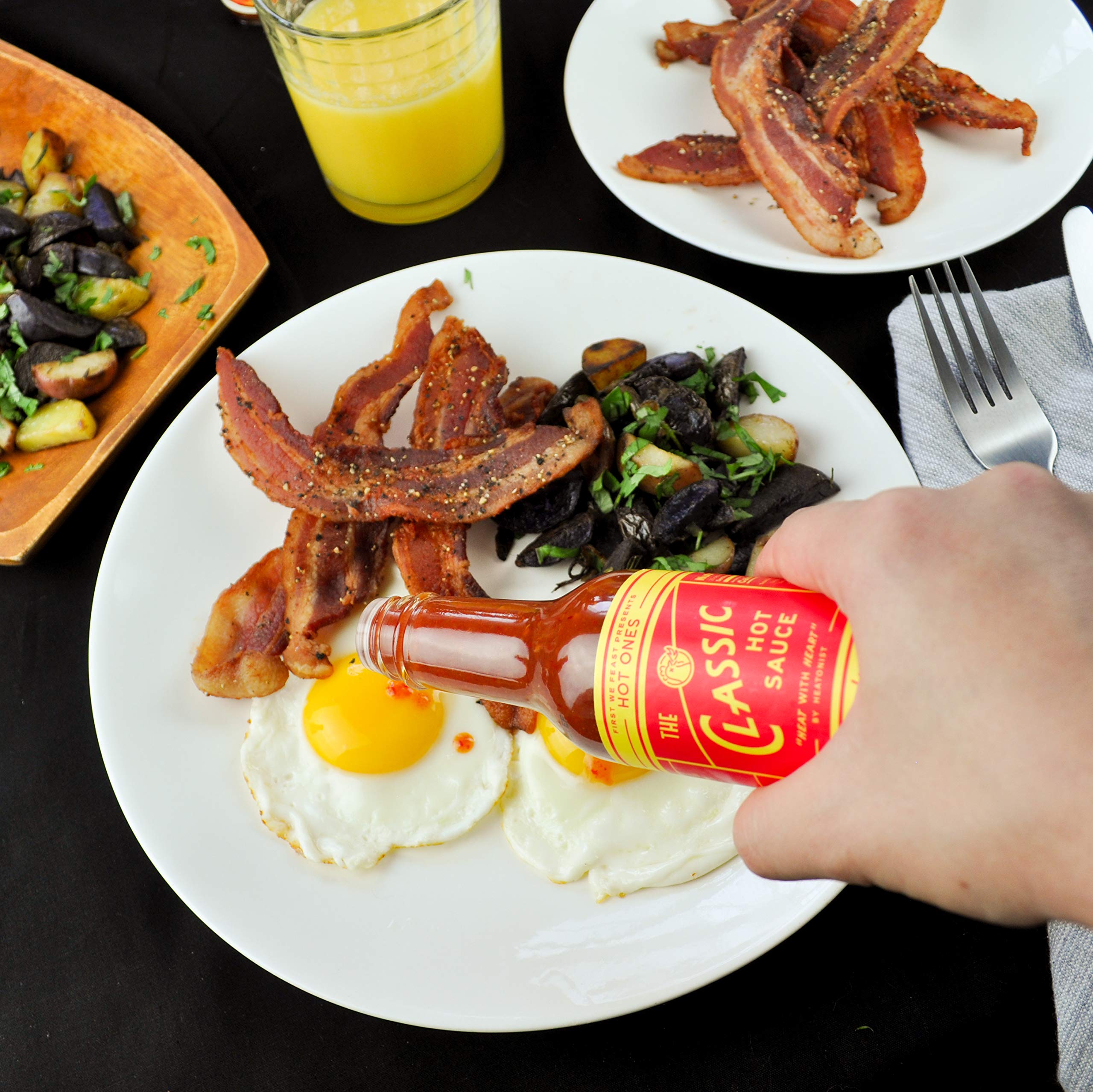 Hot Ones Classic dish pairing image suggests tacos or breakfast uses