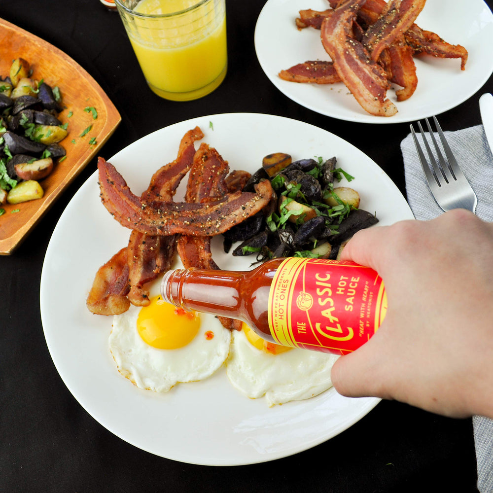 Hot Ones Classic dish pairing image suggests tacos or breakfast uses