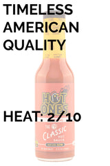 Hot Ones Classic label detail emphasizing organic vinegar and turmeric