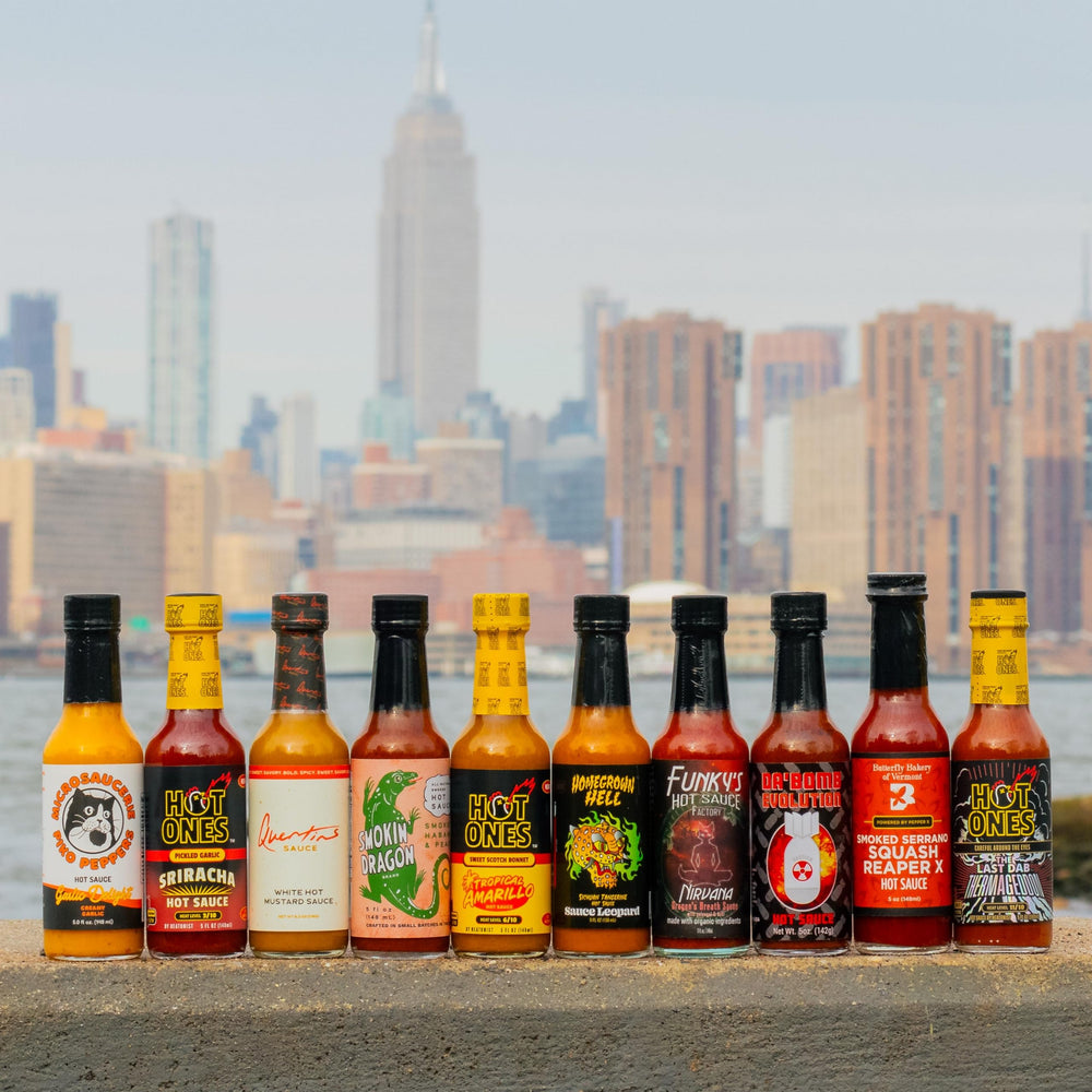 Lineup of HOT ONES Season 29 sauces perfect for tasting and pairing