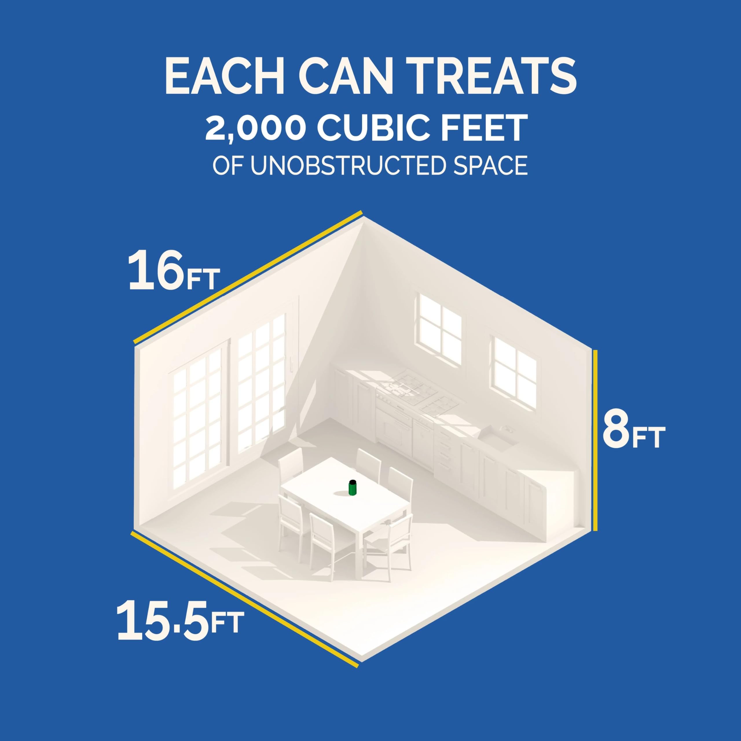 Hot Shot No-Mess Fogger covers up to 2000 cu ft per can