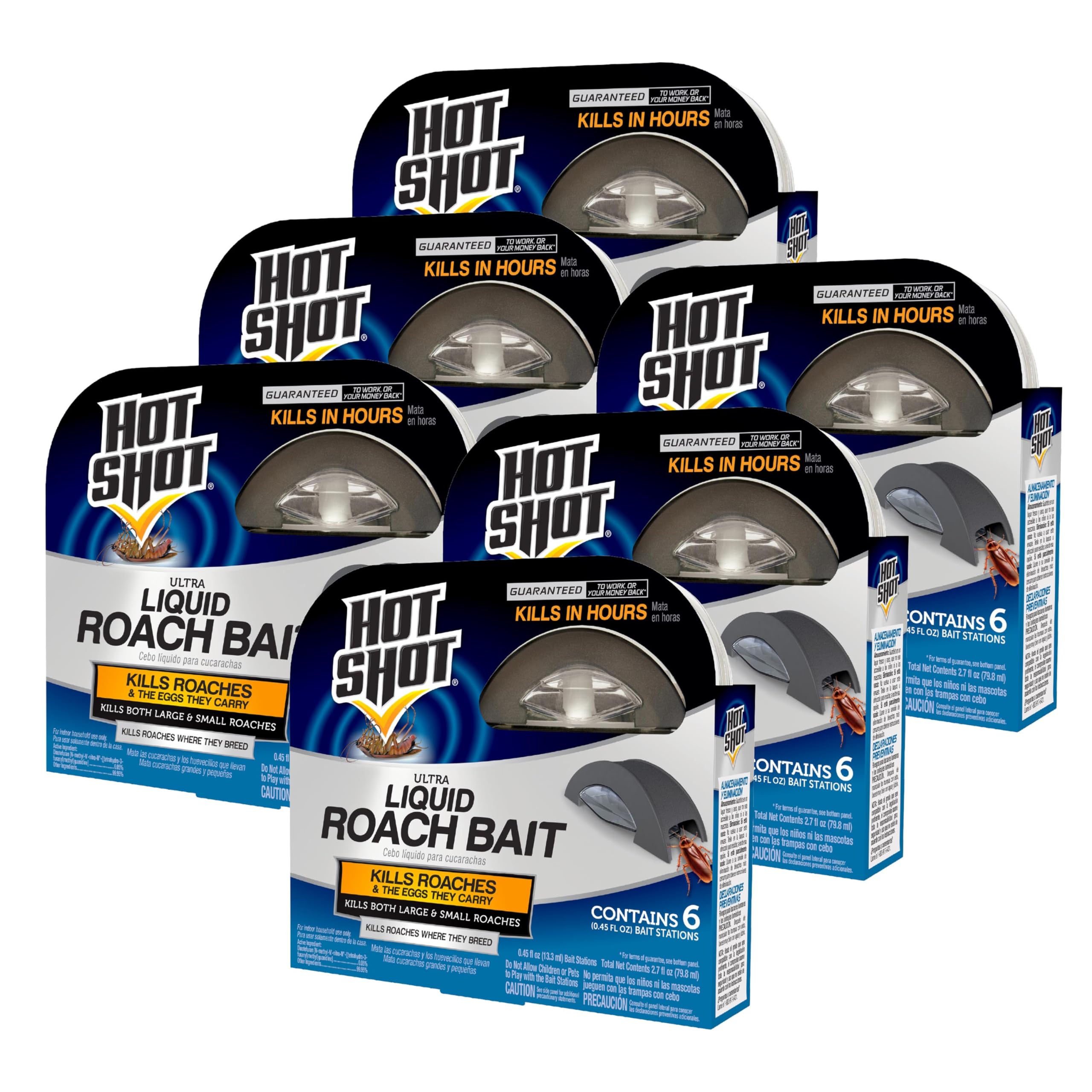 Hot Shot Ultra Liquid Roach Bait 6-station pack for fast roach control.