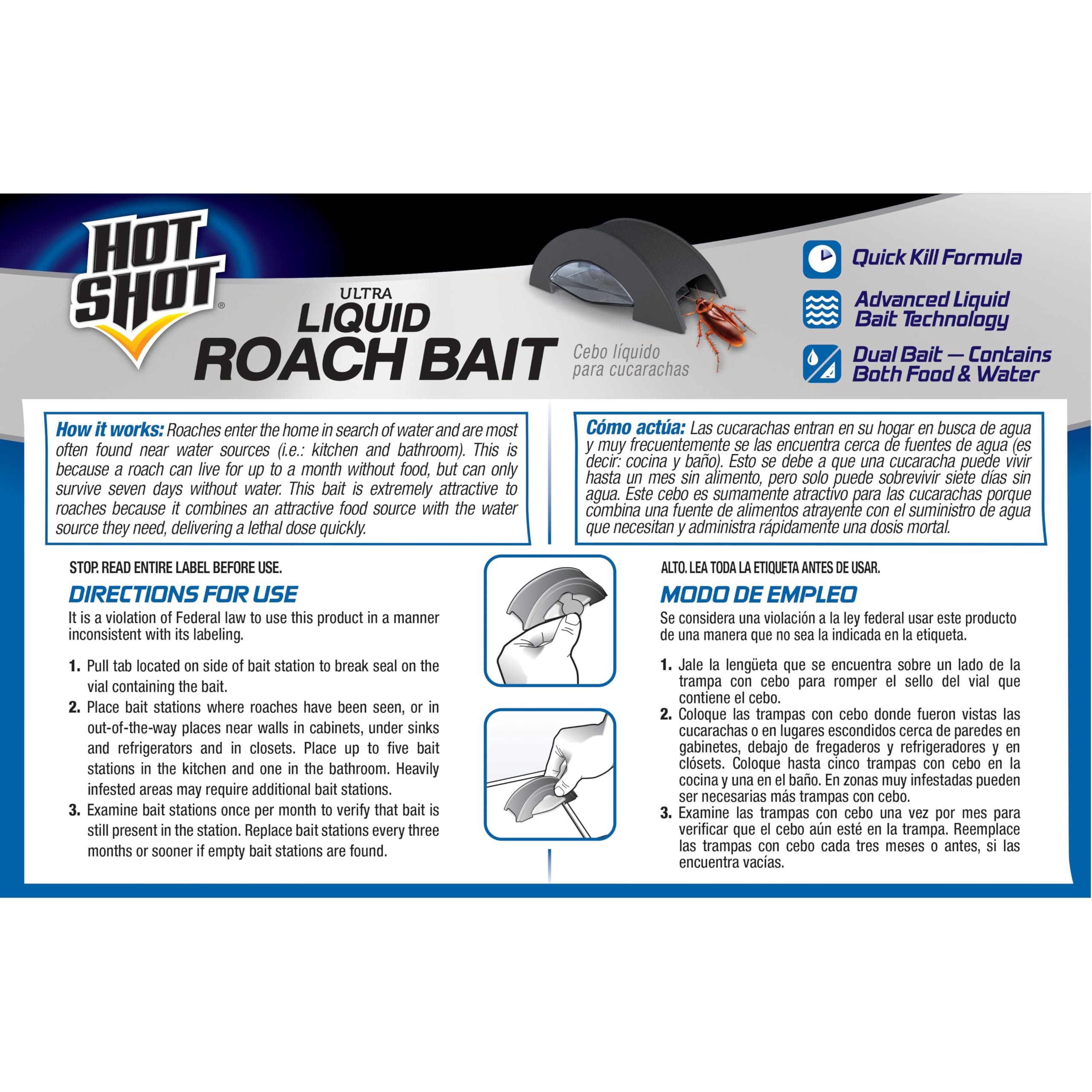 Hot Shot Ultra Liquid Roach Bait 6-count pack offers ongoing roach control