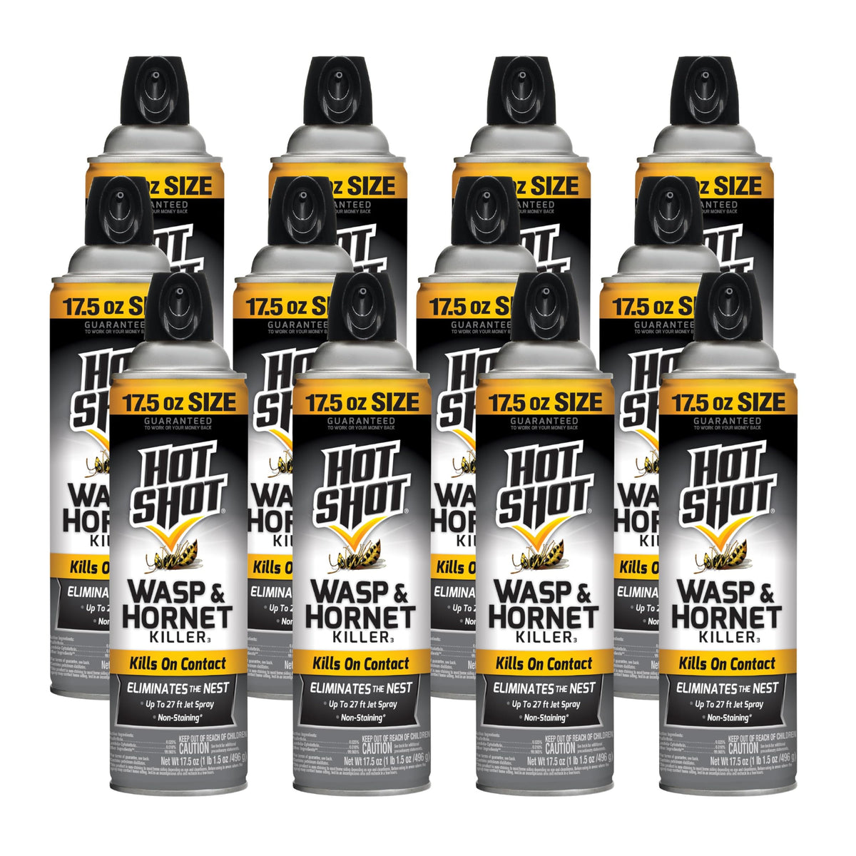 Hot Shot Wasp & Hornet Killer 17.5 oz with up to 27-foot jet spray for distant nests.