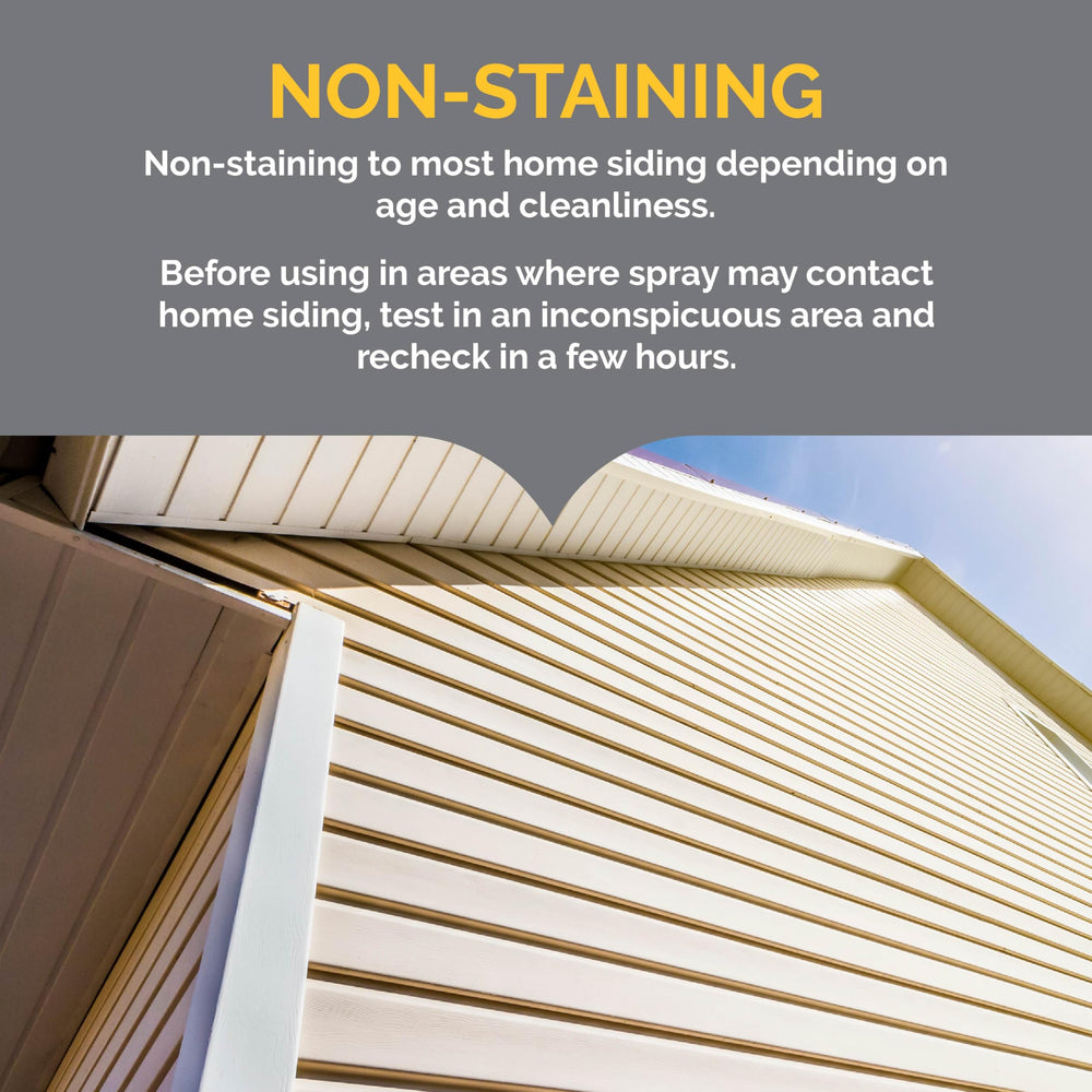 Hot Shot Wasp & Hornet Killer shows non-staining potential on siding after testing.