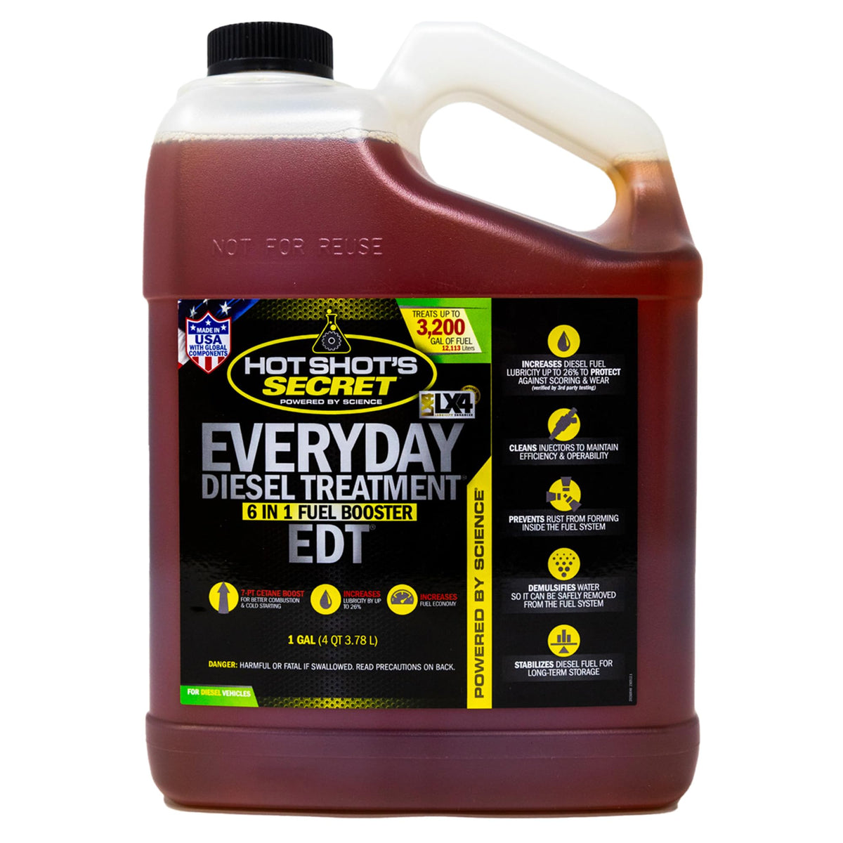 Hot Shot's Secret EDT bottle being poured to boost cetane and efficiency.
