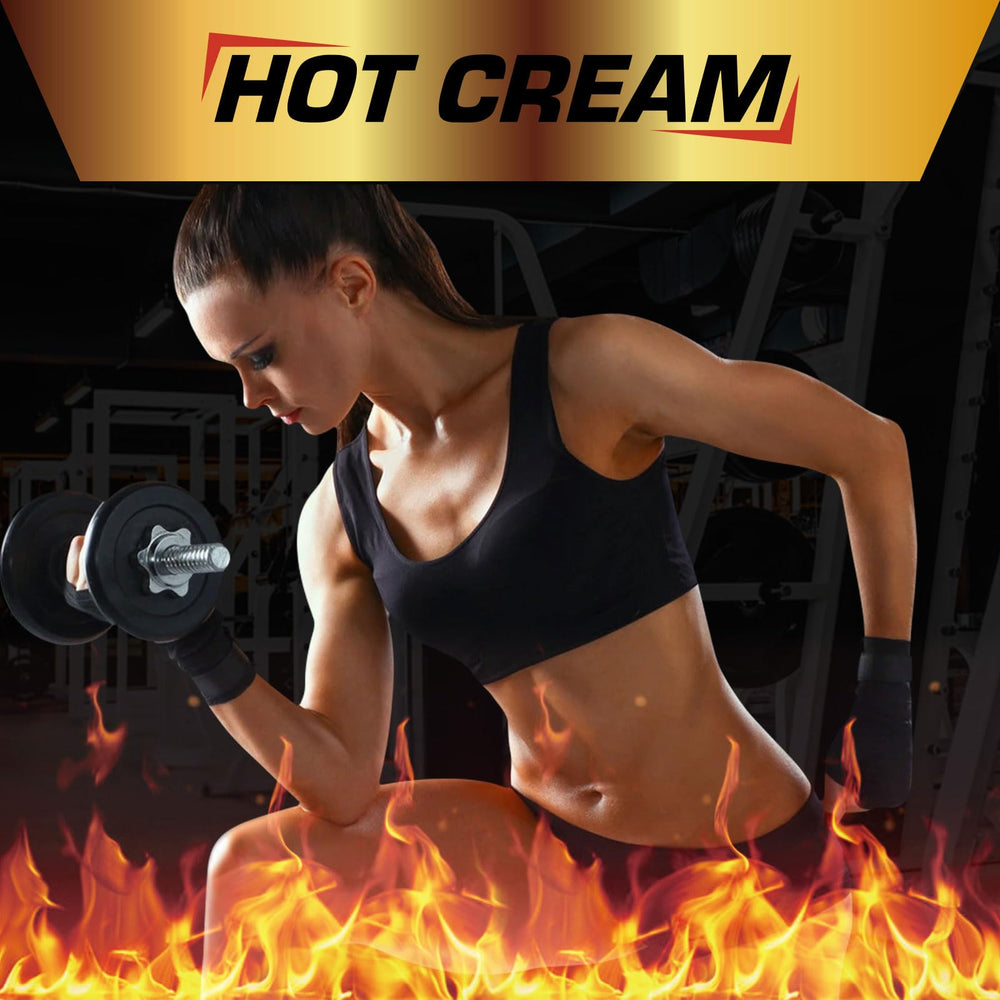 Hot Sweat Cream legs focus showing warming sensation during workouts.