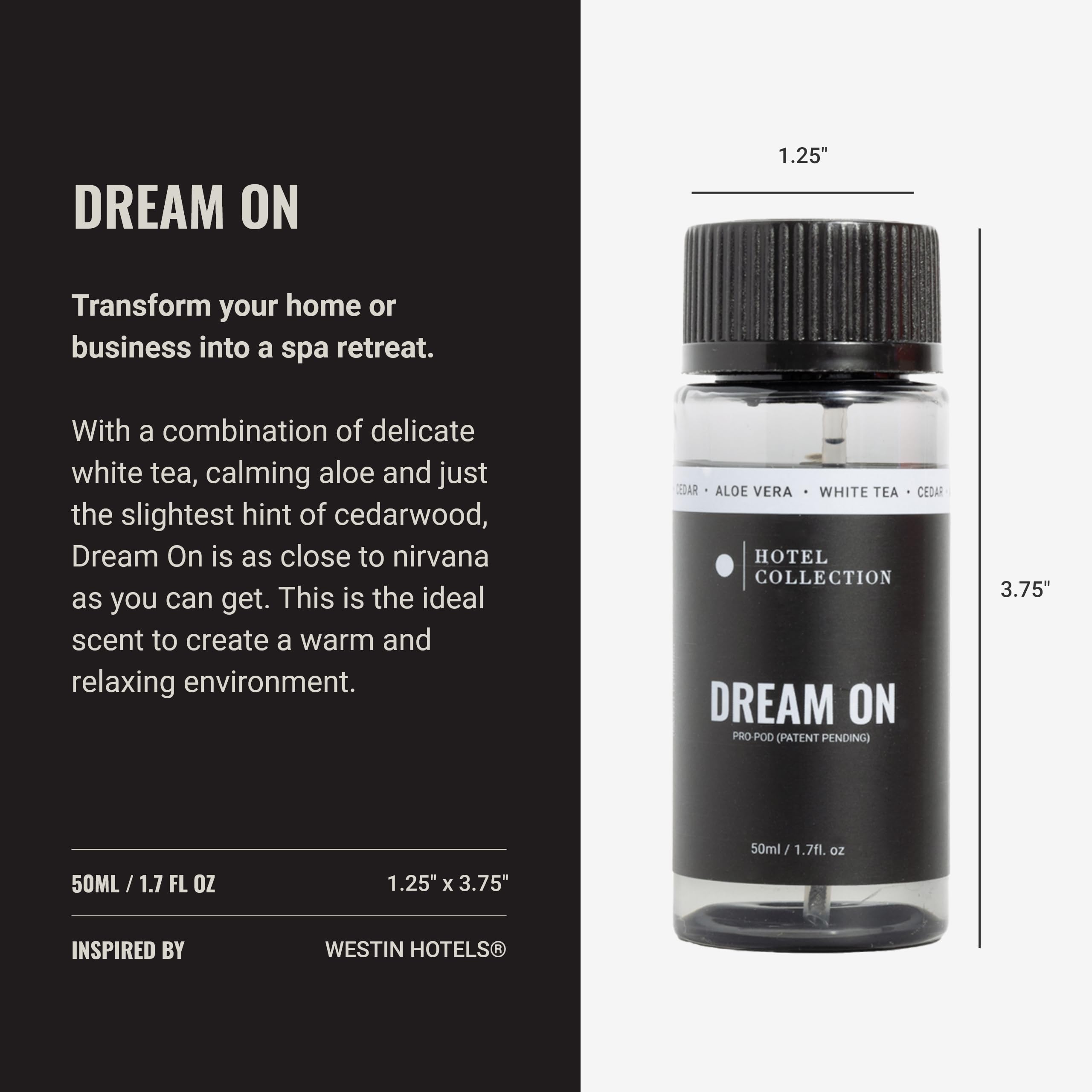 Bottle of Dream On Pro-Pod oil ready for diffuser in a modern living room.