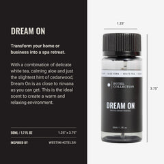 Bottle of Dream On Pro-Pod oil ready for diffuser in a modern living room.