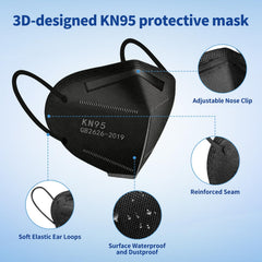 Hotodeal KN95 mask black foldable design; easy to store in bag between uses.