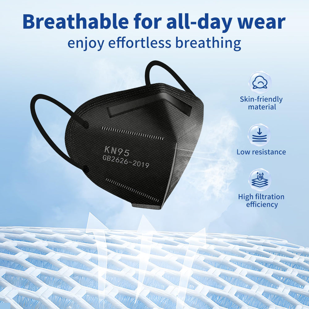 Hotodeal KN95 mask black nose clip; adjustable seal for comfortable fit.