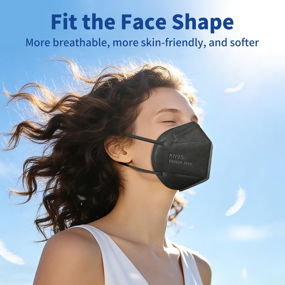 Hotodeal KN95 mask black packaging; 40-count box for families and teams.