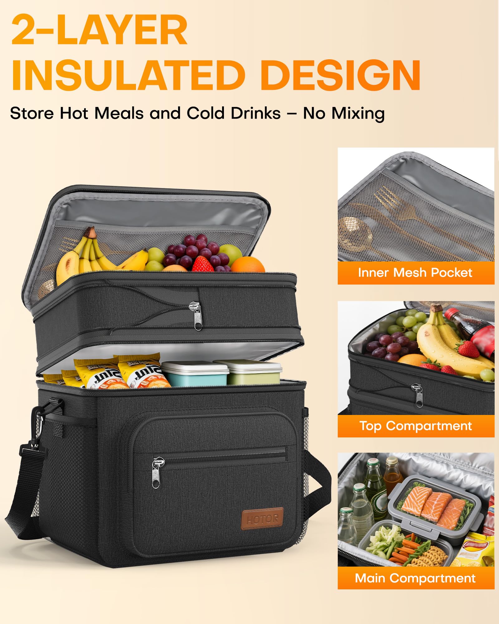 HOTOR lunch box interior organization with mesh pocket for utensils