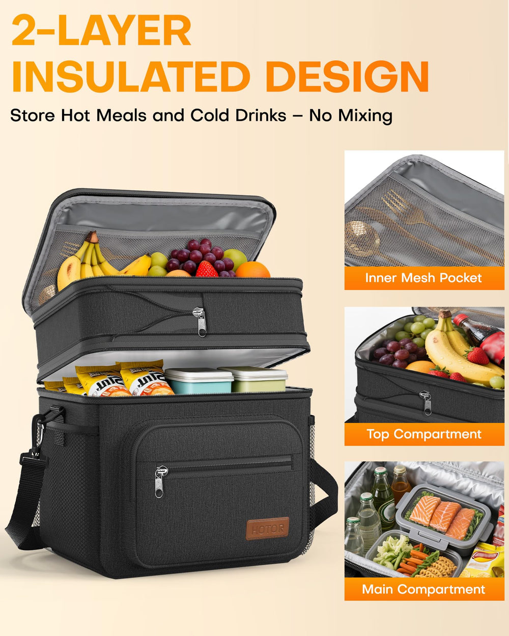 HOTOR lunch box interior organization with mesh pocket for utensils