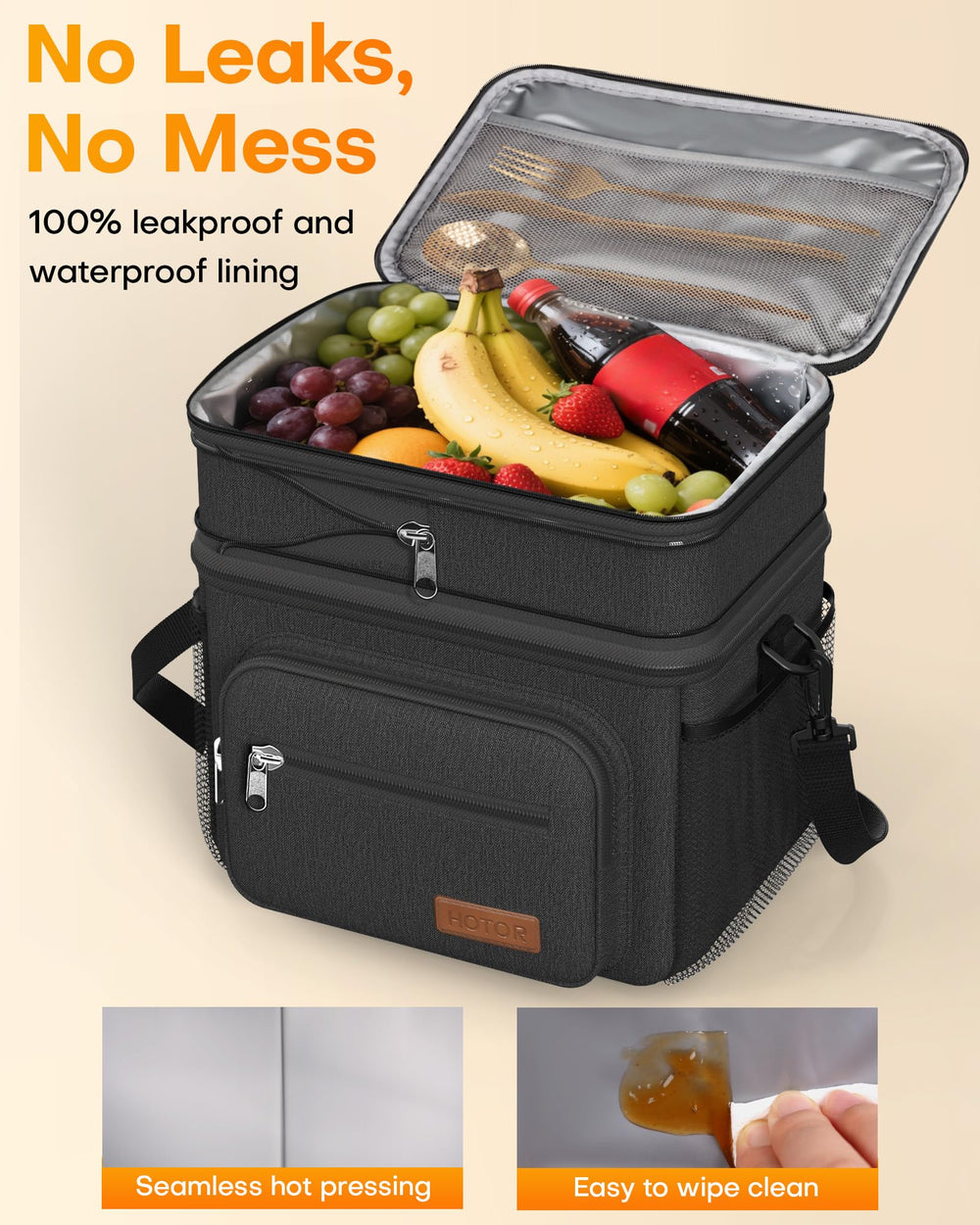 HOTOR lunch box leakproof lining prevents spills during transport