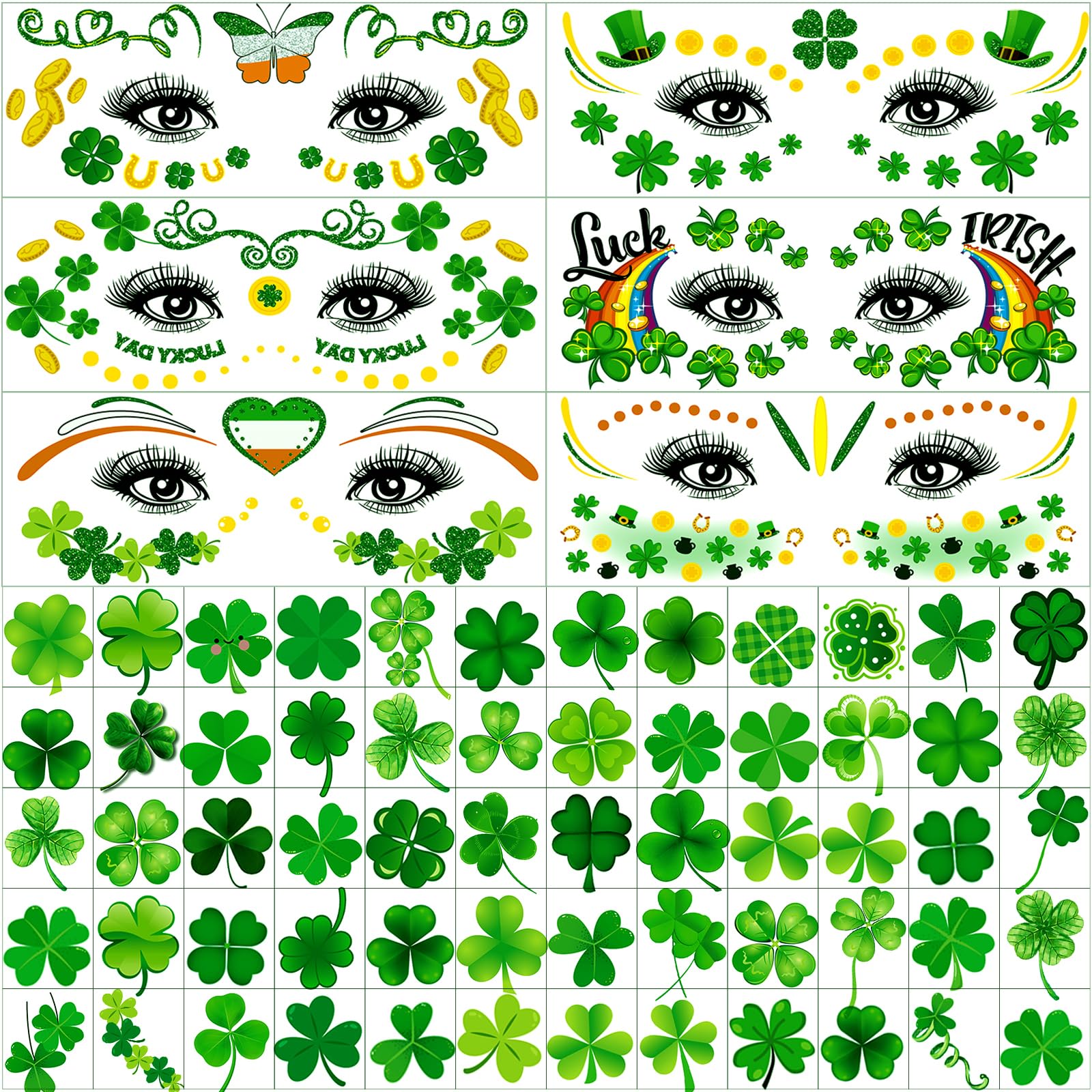 Hotoyannia glitter St Patrick's Day face tattoos close-up for bold festival look