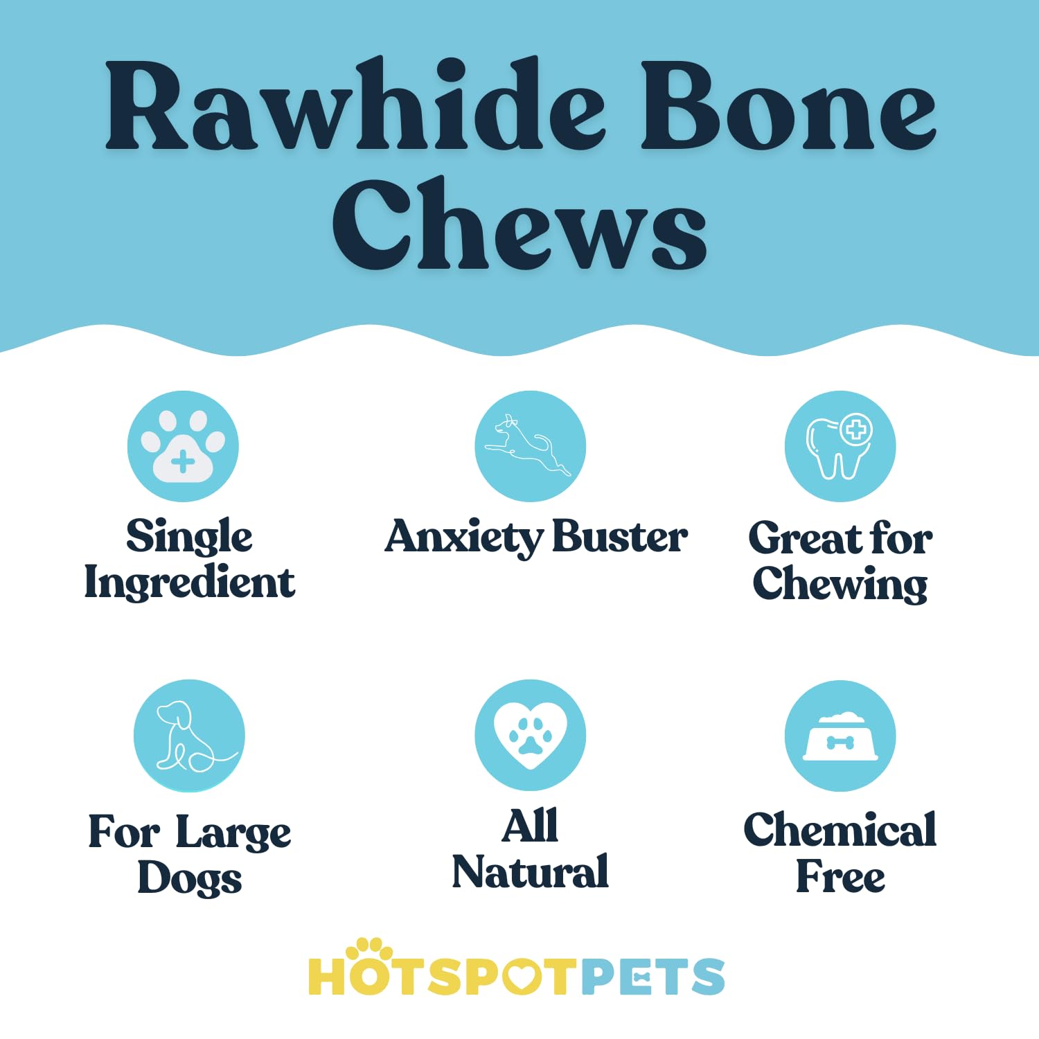 Hotspot Pets rawhide bones 8-9 inch close-up highlighting size ideal for large dogs.