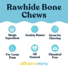 Hotspot Pets rawhide bones 8-9 inch close-up highlighting size ideal for large dogs.