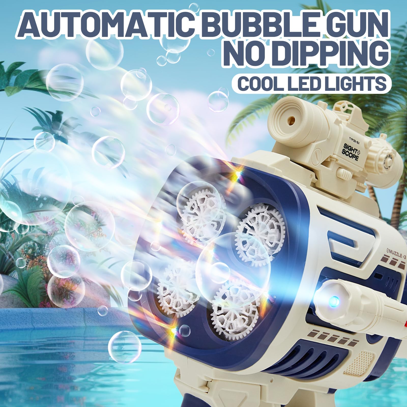Houscly bubble gun blue kids playing with high-volume bubble spray