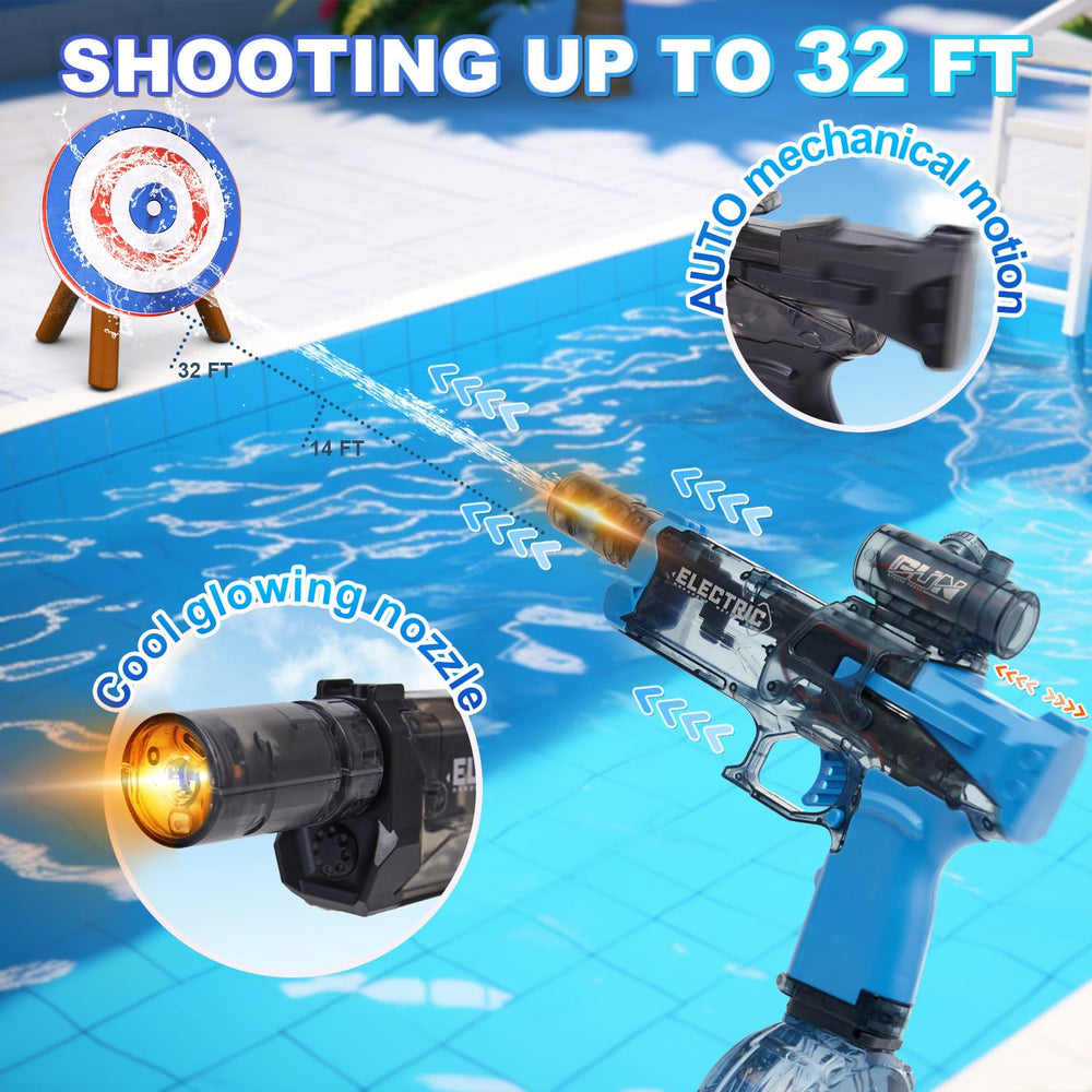 Houscly water gun delivers 32-foot range for extended play.