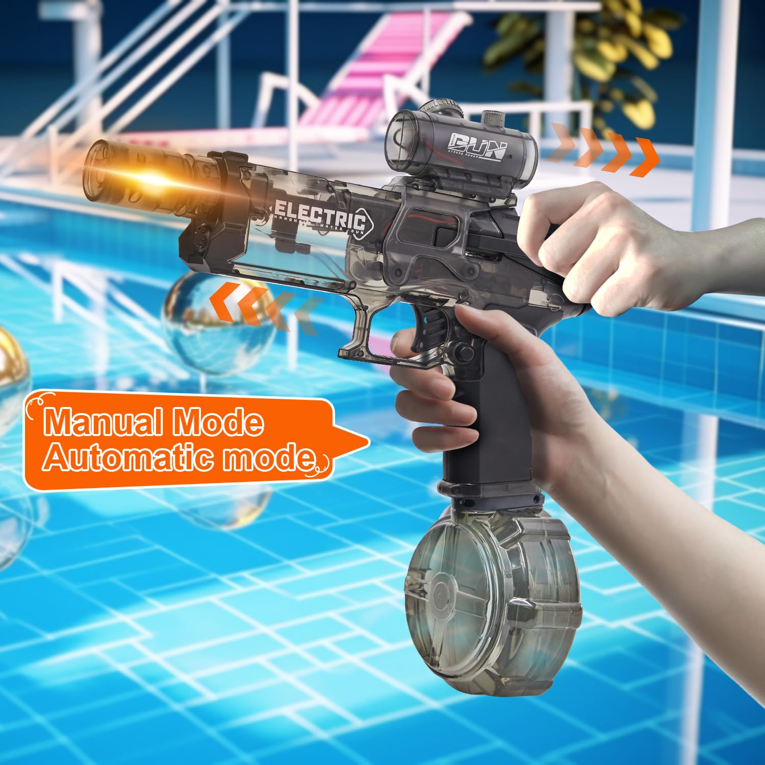 Houscly dual-mode water gun supports manual and automatic fire.