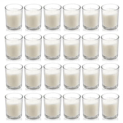 Housecret 24-pack warm white unscented glass votives for long, clean burns.