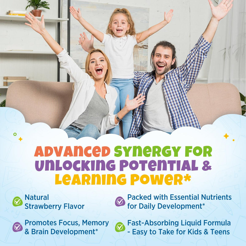 Hovika Kids Focus closeup nutrition label showing a gentle formula for growing minds.