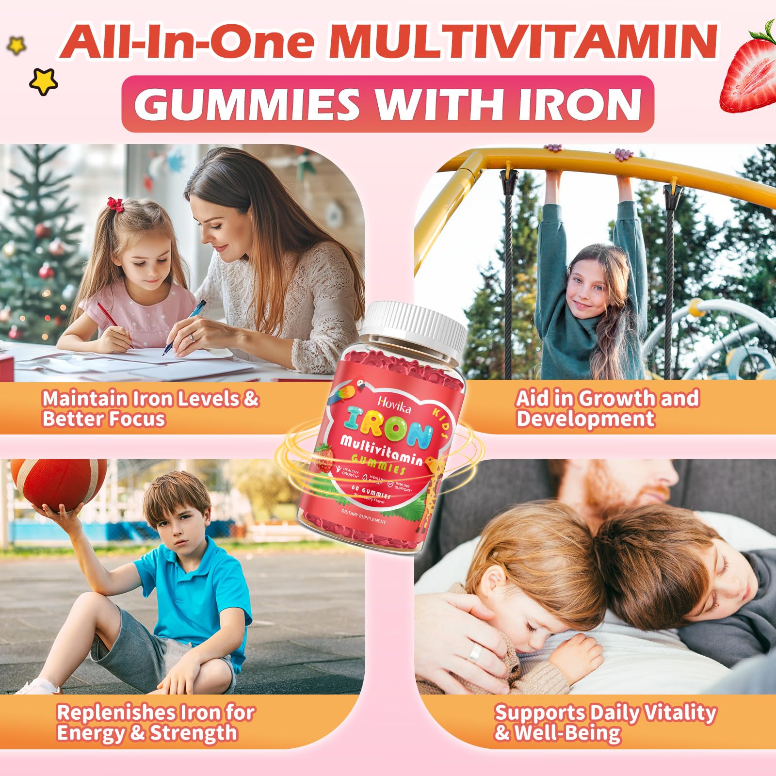 A child taking a Hovika gummy as part of a morning routine.