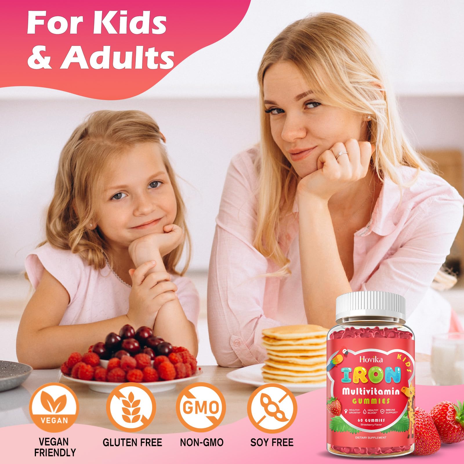 Hovika iron gummies displayed on a store shelf for easy selection.