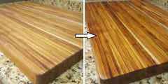Howard cutting board oil on wood surface for restoration.