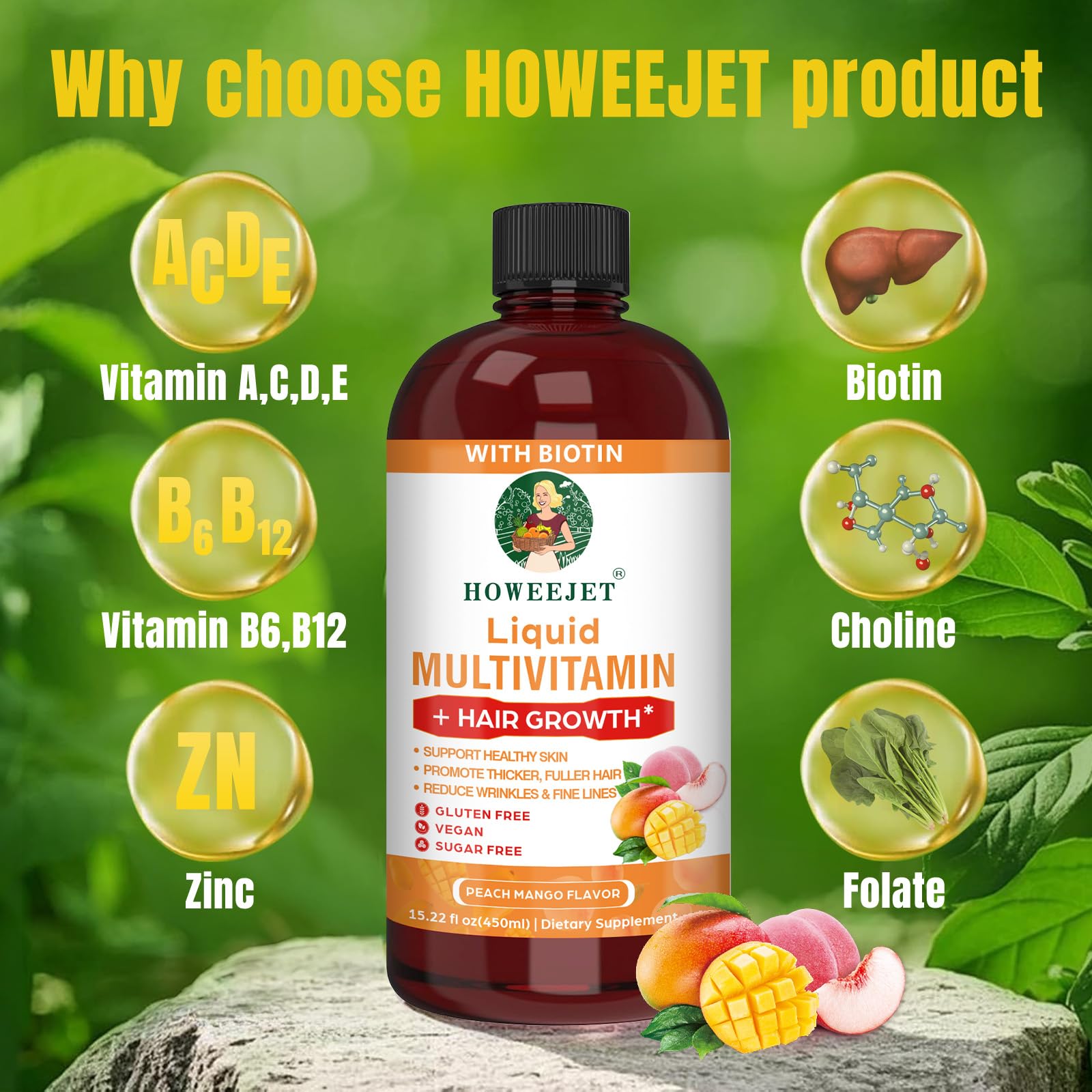 HOWEEJET liquid multivitamin pour shows easy dosing for consistent nourishment.