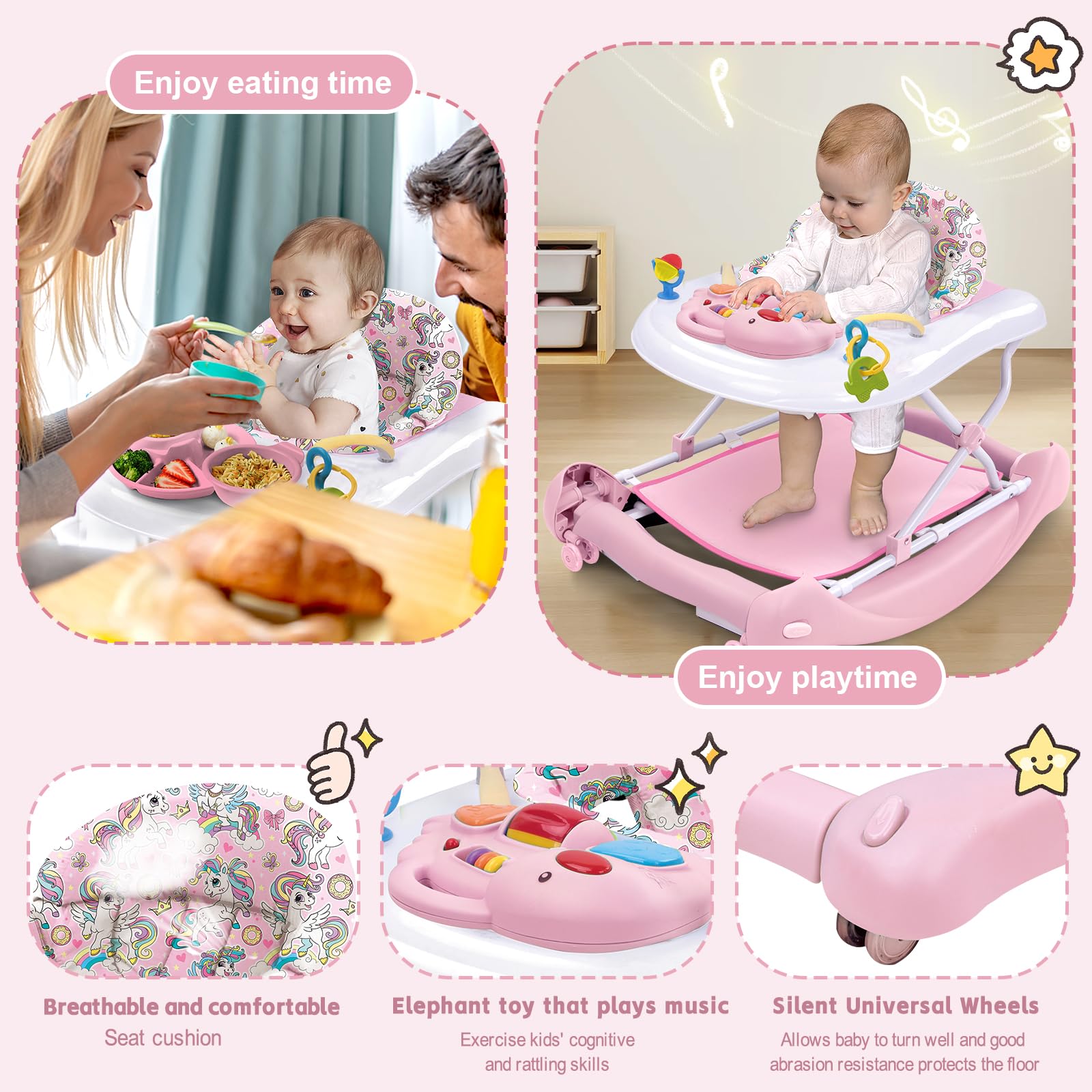 Howeemo activity panel with music and shapes to engage babies.