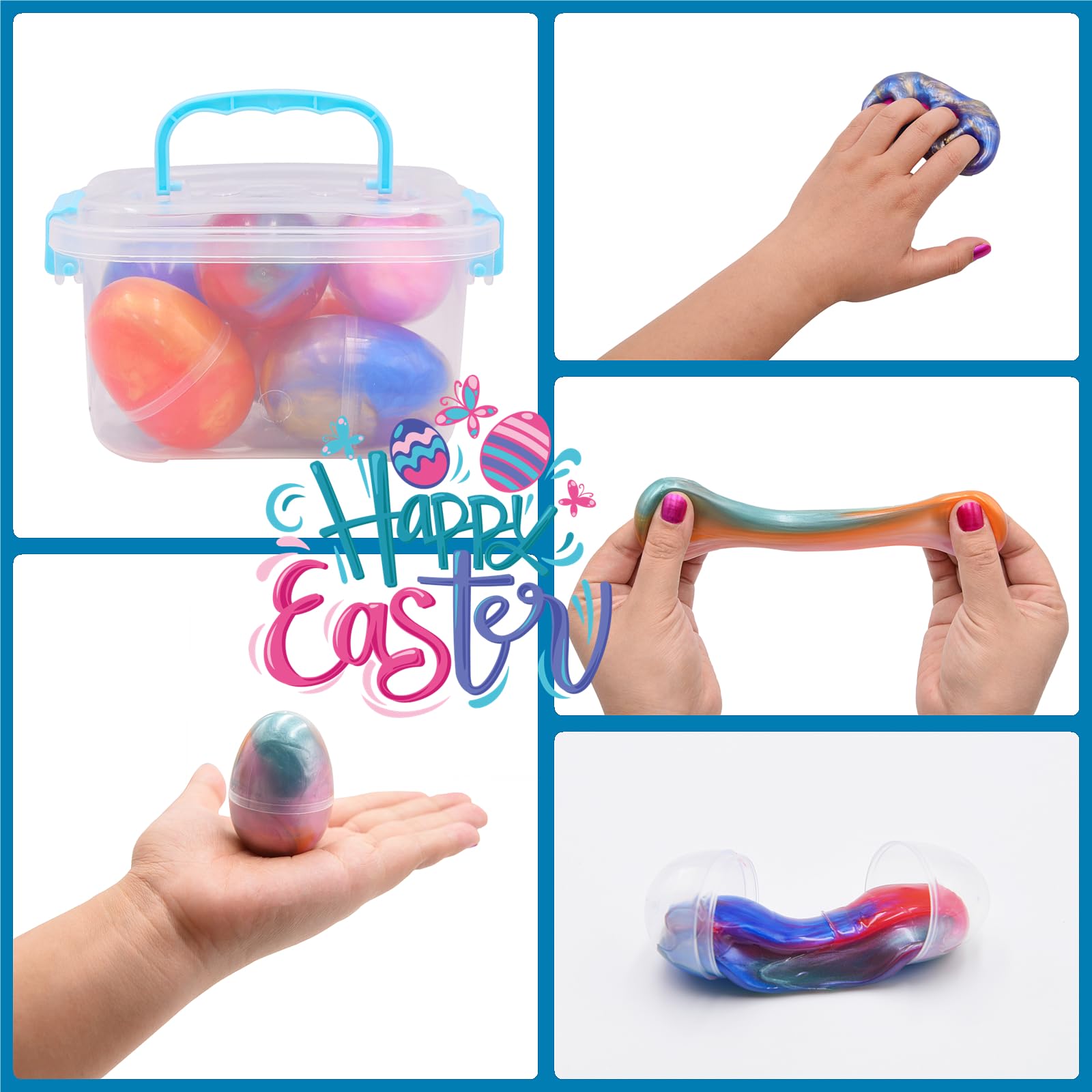 Soft, squishy Howzcci slime eggs made from safe PVA materials, non-sticky and easy to handle.